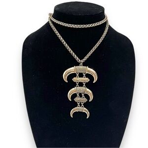 BEBE Bohemian Statement necklace crescent moons 14”+3.5”pendant